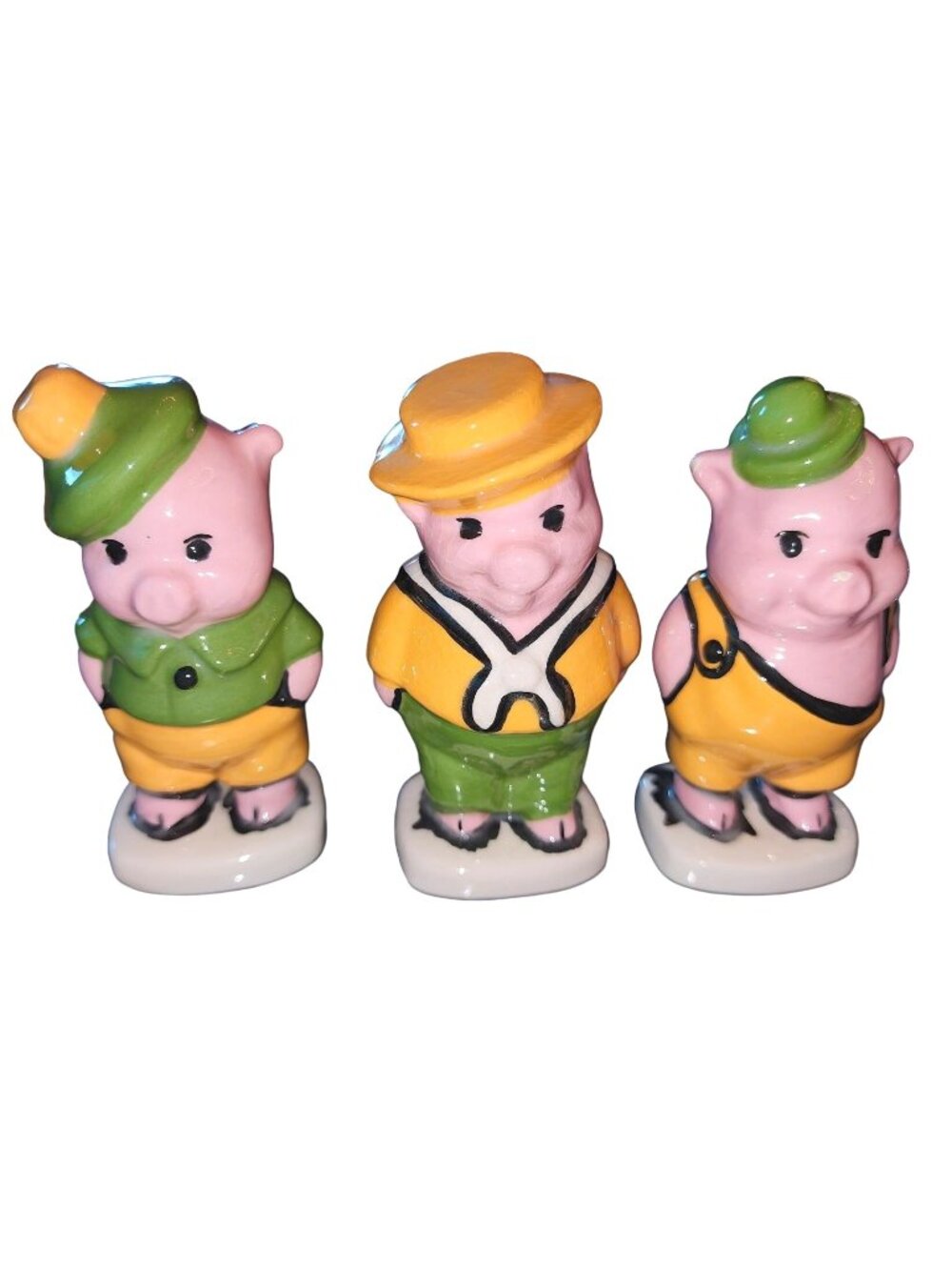 Lot of 3• Vibrant Bright Colored Pigs Green Yellow White Ceramic Vintage Mint Co